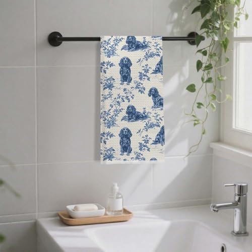 Evcprz Cocker Spaniel Chinoiserie Kitchen Towel - 16x24 Blue & White (Dog-15)