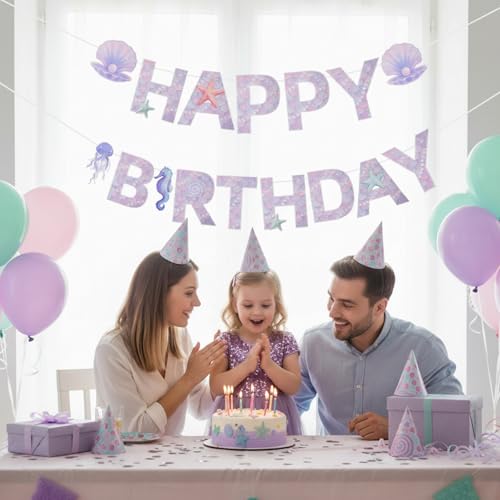 Mermaid Happy Birthday Banner | Under the Sea Party Decor