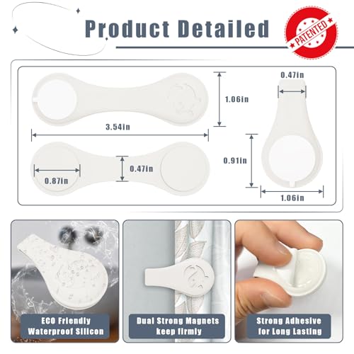 Vaszu Magnetic Silicone Shower Curtain Clips 3 Pack - White, 1.8"W x 3.3"L