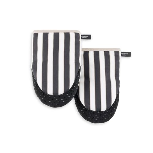 Kate Spade New York Botanical Stripe Mini Oven Mitt 2-Pack Set, 5.5" x 8", Black/Beige