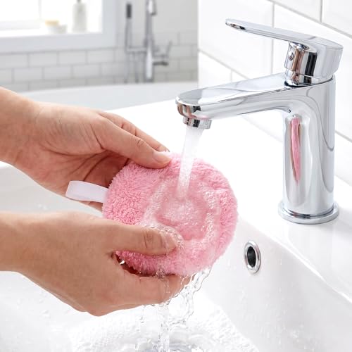 Dopenspi 6 Pcs Reusable Makeup Remover Pads - Soft Coral Fleece Facial Cleansing Rounds with Mesh Bag