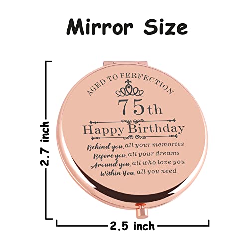 Cawnefil 75th Birthday Gifts for Women Rose Gold Compact Makeup Mirror - Variation 75th