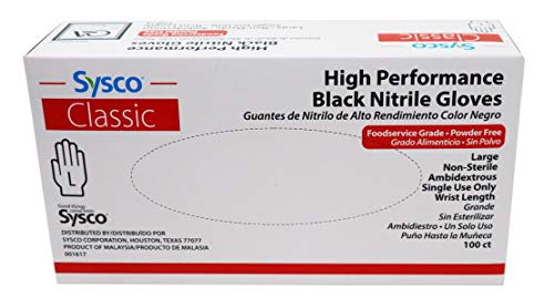 Sysco High Performance Black Nitrile Gloves, Powder Free, Large, 100 Count