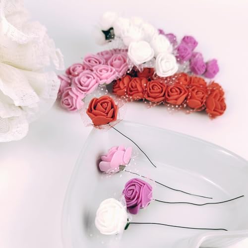 36 Pcs Mini Artificial Red Rose Flower Heads 25mm Faux Roses for DIY Wedding Crafts and Hair Clips