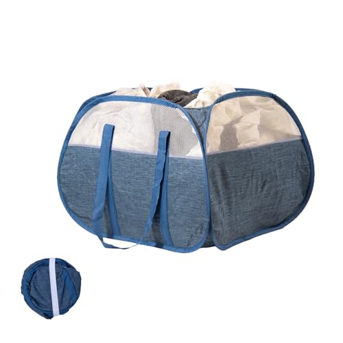 Hedonlee 90L Collapsible Laundry Basket, Square Tear-Proof Mesh Hamper - Blue