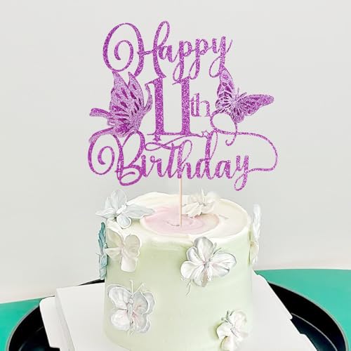 11th Birthday Butterfly Cake Topper | Glitter 3D Decoration