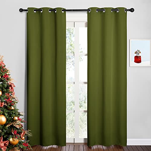 NICETOWN Olive Green Blackout Curtains - 34"W x 84"L, 2-Panel Grommet Set