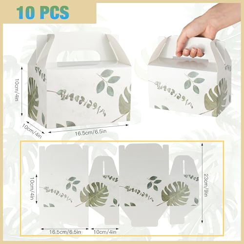 NyuOurea 10-Pack Green Leaf Gable Favor Boxes, 6.5x4x4 Inches