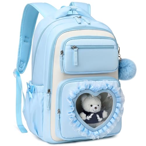 Kawaii Girls Backpack with Heart Window - School Bookbag for Ages 6-12