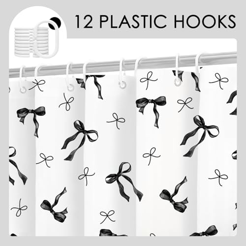Mocsicka Coquette Bow Shower Curtain, Waterproof Polyester, Black, 71x71 Inch