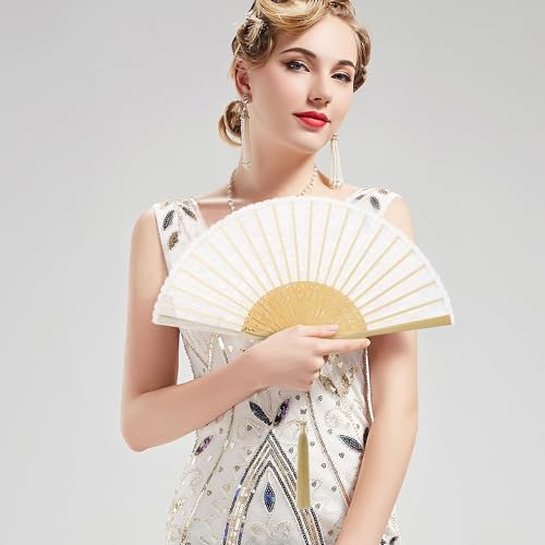BABEYOND Handmade Lace Folding Hand Fan with Bamboo Ribs