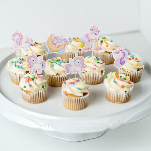 24Pcs Unicorn Cupcake Toppers - Rainbow Moon & Cloud Birthday Party Picks (Unicorn 2)