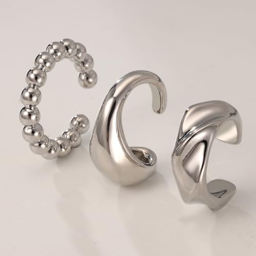 14K Gold Plated Non-Piercing Ear Cuffs - 3 Pcs Hypoallergenic Clip Earrings for Women