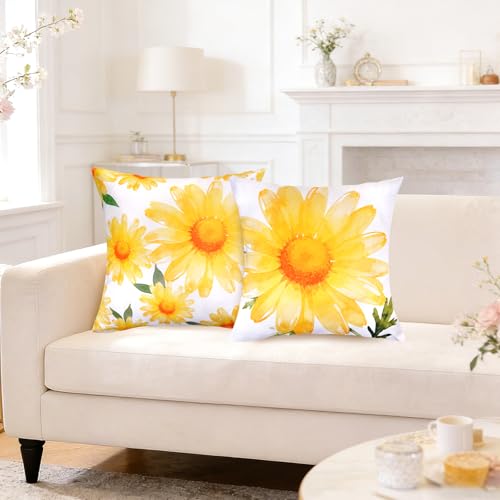 Fengek Yellow Daisy Throw Pillow Covers 18x18 - Set of 2