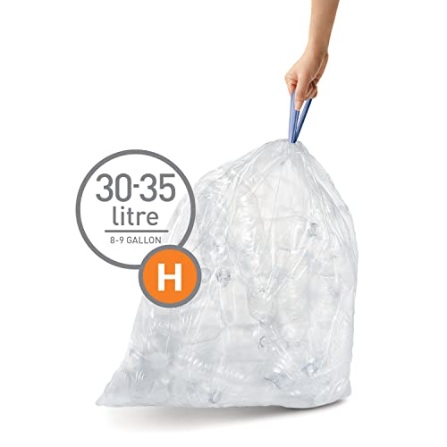 simplehuman Code H Custom Fit Trash Liners, 30-35 Liter, 60 Count, Clear