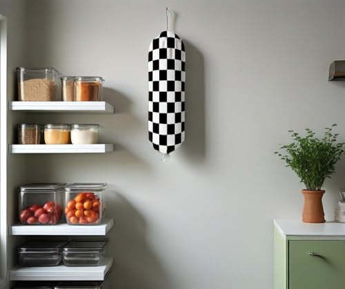 HIYAGON Wall Mount Plastic Bag Holder - Check Pattern Kitchen Organizer