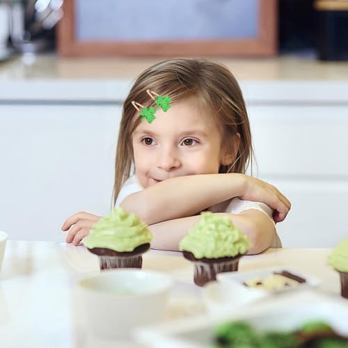 St. Patrick's Day Shamrock Hair Clips - 6 Pcs Glitter Green Clover Barrettes