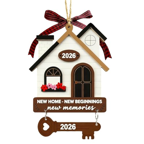 New Home Wooden Ornament with House & Key Design - Housewarming Gift