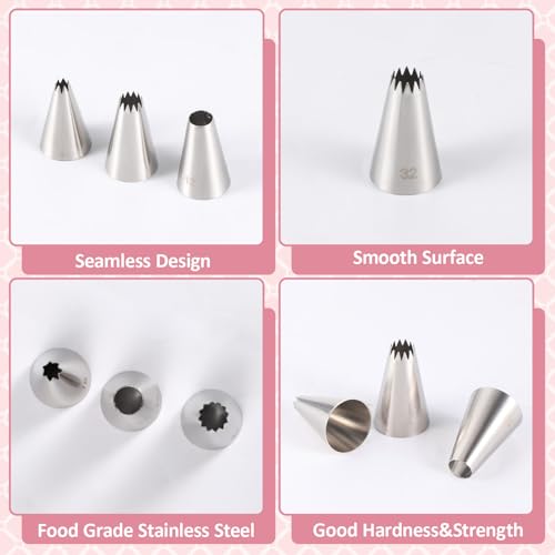 3-Piece Stainless Steel Cake Piping Tip Set #12, #18, #32