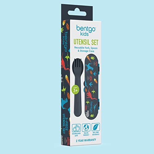 Bentgo Kids Dino Plastic Utensil Set with Fork & Spoon in Storage Case