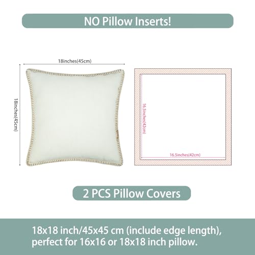 Merrycolor Set of 2 Beige Farmhouse Decorative Pillow Covers - 18x18 Inch