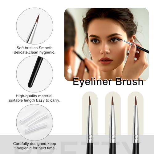 Zoolinn 3 Pcs Pointed Eyeliner Brush Set with Soft Fiber Bristles