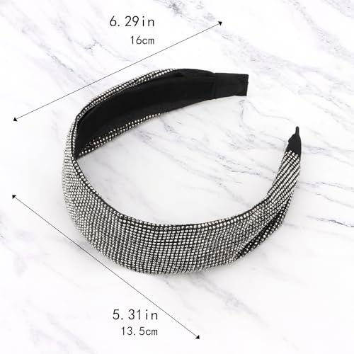 Esitrormi Wide Rhinestone Headband for Women Non-Slip Sparkly Black Hair Band