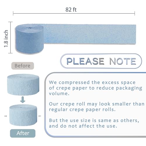 Nicrolandee Dusty Blue & Silver Crepe Paper Streamers - 5 Rolls for Bridal Shower & Party Decorations