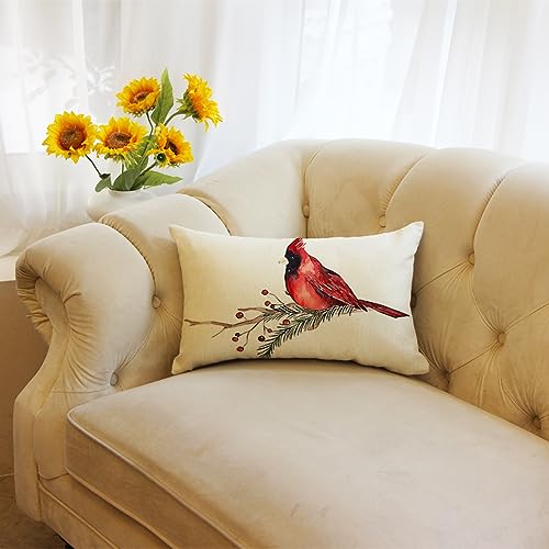 Christmas Cardinal Throw Pillow Cover - 12x20 Inch Cushion Case