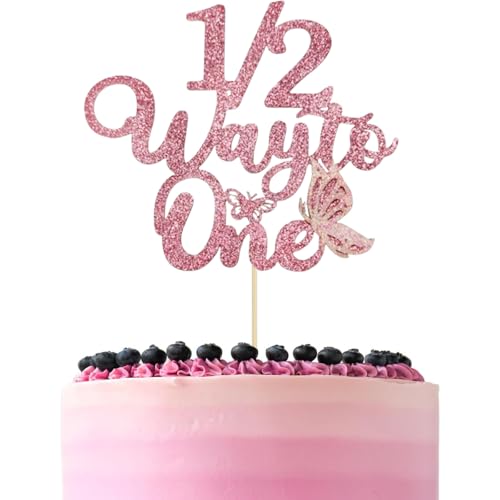 Pink Butterfly Cake Topper - 6-Month Birthday Celebration Decoration