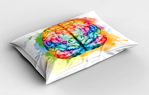Ambesonne Watercolor Human Brain Pillow Sham 26" x 20" Pastel Red