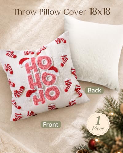 Christmas Tufted Pillow Cover 18x18 Inch - HoHoHo Variation - Cozy Holiday Decor