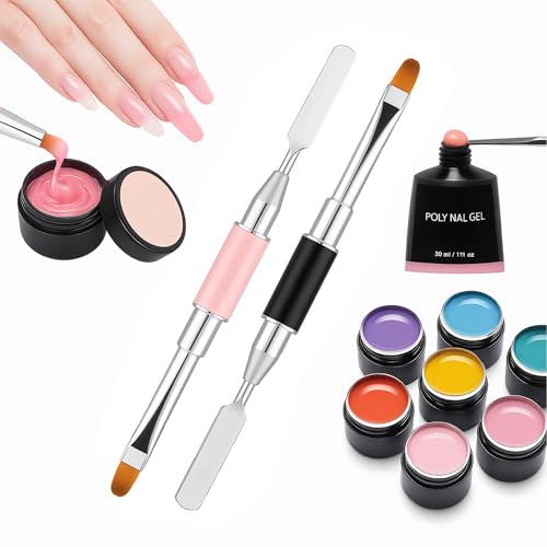 Dual-Ended Nail Art Brush and Spatula Set - 2Pcs Poly Gel Manicure Tools