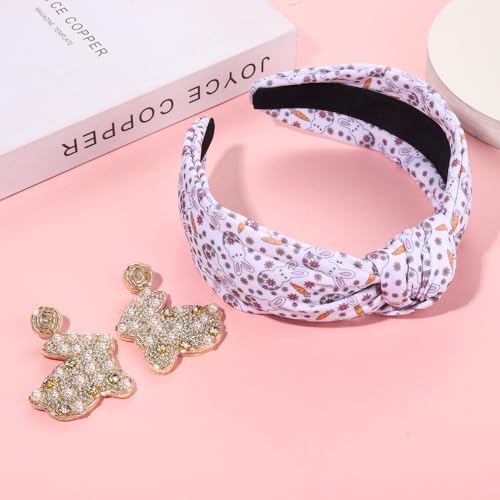 PHALIN Easter Beaded Bunny Knotted Headband with Crystal Rhinestones