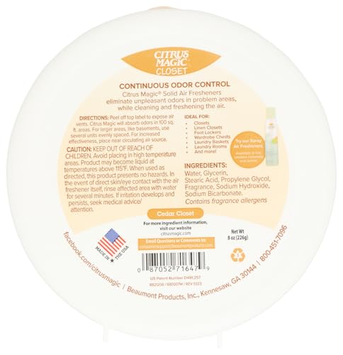 Citrus Magic Cedar Solid Air Freshener - 8 Ounce Odor Eliminator