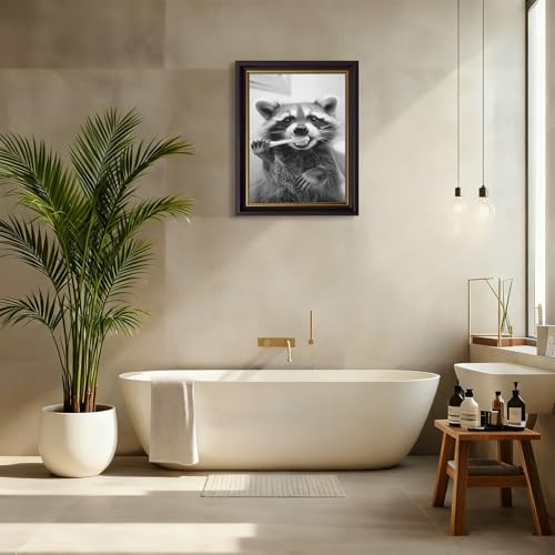 Funny Raccoon Bathroom Wall Art - 9x11 Framed Canvas Print