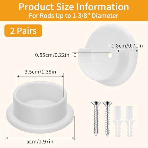 4 Pack Plastic Closet Rod Holders - 1-3/8 inch Support Brackets for Wardrobe & Shower Rails