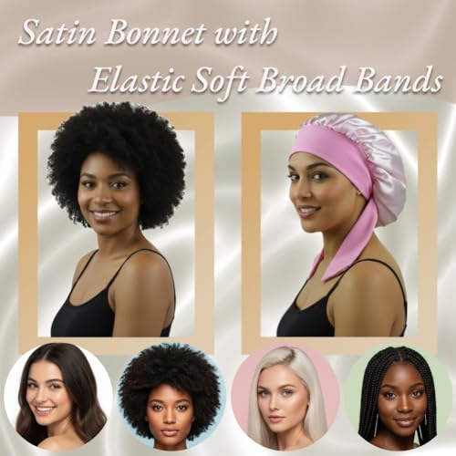 Cocosilk Black Satin Sleep Bonnet with Adjustable Tie Band for Curly Hair