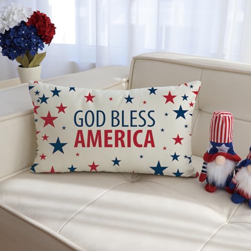 God Bless America Patriotic Throw Pillow Cover - 12x20 Inch