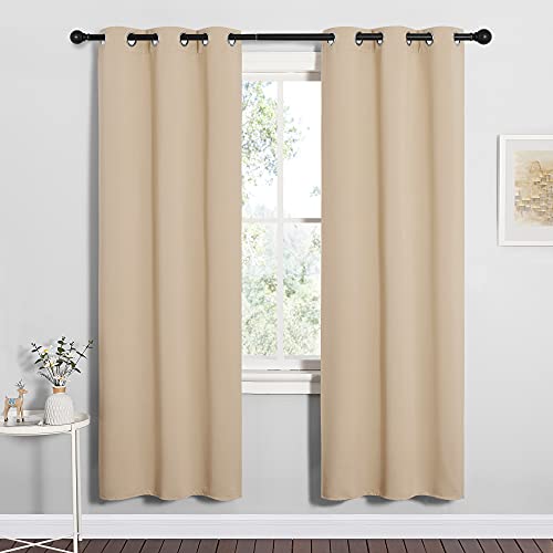NICETOWN Blackout Curtains - 34"W x 72"L Biscotti Beige Thermal Drapes, 2 Pack