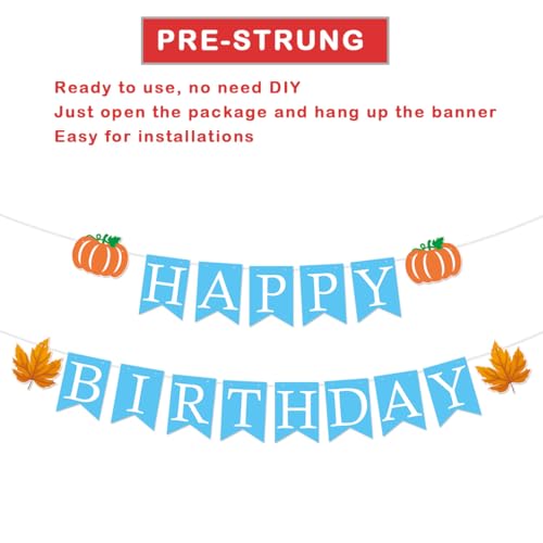 ANFEST Pre-Strung Blue Birthday Banner with Autumn Leaves and Pumpkins