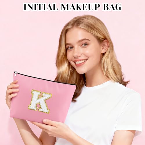 Mxrymvu Personalized Initial Makeup Bag Oxford Cloth Cosmetic Pouch Letter K