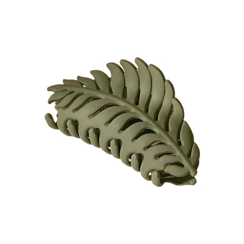 Green Leaf Hair Claw Clip - 3.5 Inch Non-Slip Jaw Clamp for Women