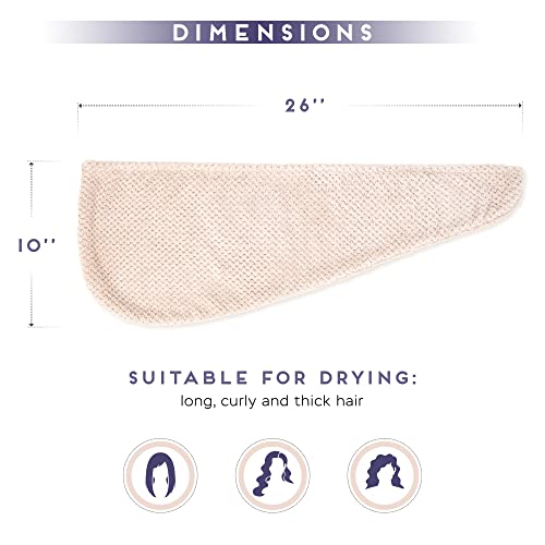 SimpleField Microfiber Hair Towel Wrap - 2 Pack, Quick Drying, Anti-Frizz for All Hair Types (Beige)