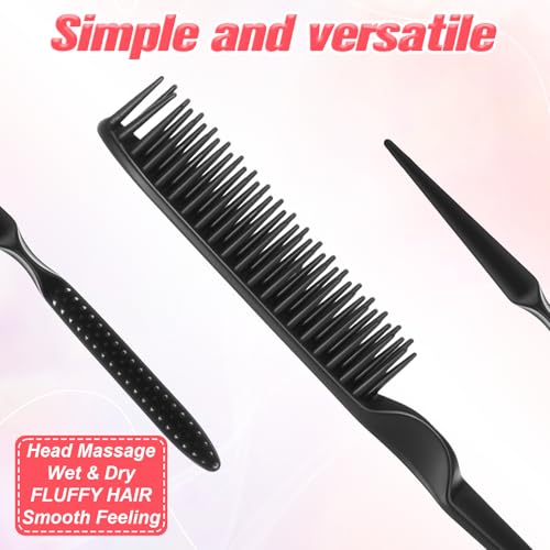 3 Row Styling Comb with Rat Tail - 2 Pack Black Hair Brushes
