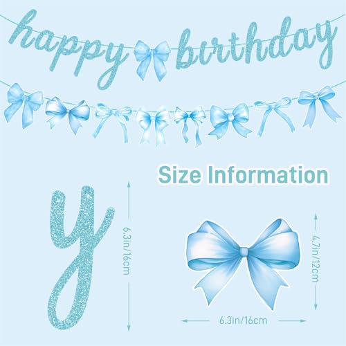 Blue Bow Birthday Party Decoration Set with Banner and Hanging Swirls