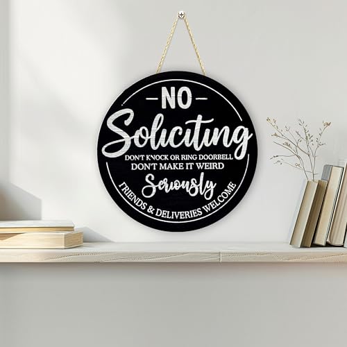 No Soliciting Door Sign - 10-Inch Round Rustic Wood Hanging Sign