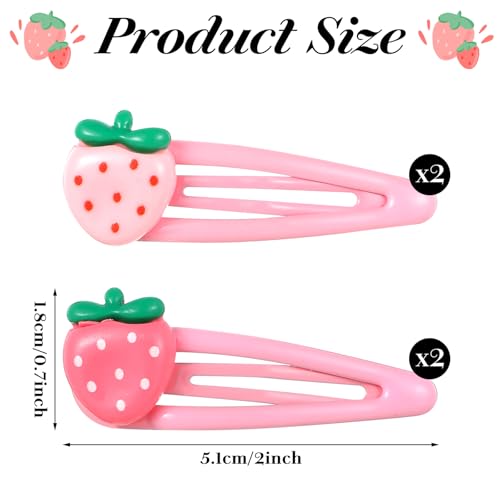 Mabor Pink Strawberry Hair Clips Set, 4Pcs Resin Snap Barrettes for Girls