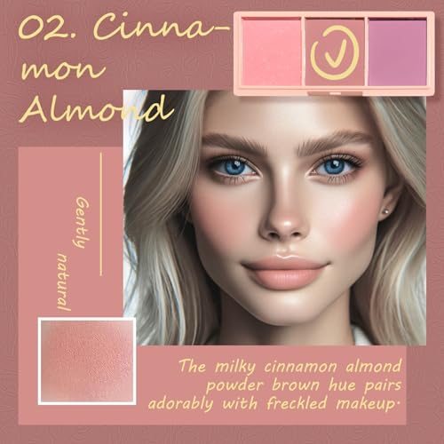 Kootinn 3-Color Matte Pink Blush Palette with Brush Long Lasting