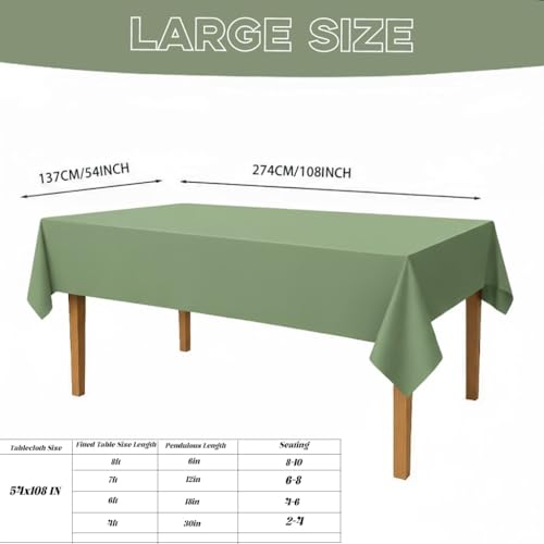 Sage Green Plastic Tablecloth 3-Pack - 54x108 Inch Disposable Table Cover